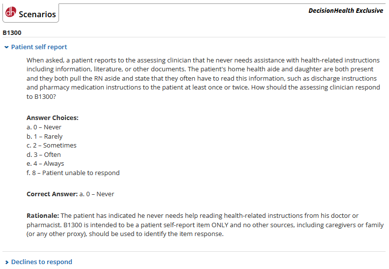 Indexed OASIS Scenarios – DecisionHealth